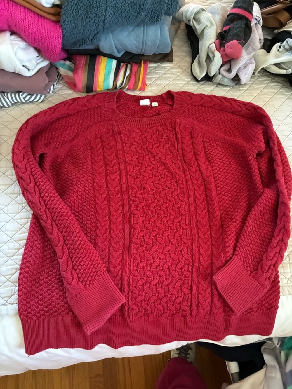 GAP Red Cable Knit Crewneck Sweater